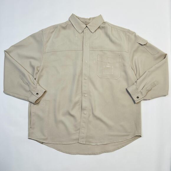 Scottevest Shirt Mens XL Beige TEC Lightweight Travel Utility Pockets Button Up - Picture 1 of 14